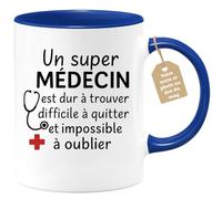 quotedazur Café-Croissant - Mug Personnalisé Tasse Cadeau Noël Un Super Médecin Est Dur À Trouver Difficile À Quitter Et Impossible À Oublier - Bleu/Céramique