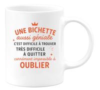 quotedazur Café-Croissant - Mug Personnalisé Tasse Cadeau Noël Une Bichette Aussi Géniale C'Est Difficile À Trouver Très Difficile À Quitter Carrément Impossible À Oublier - Blanc/Céramique