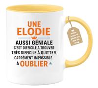 quotedazur Café-Croissant - Mug Personnalisé Tasse Cadeau Noël Une Elodie Aussi Géniale C'Est Difficile À Trouver Très Difficile À Quitter Carrément Impossible À Oublier - Jaune/Céramique