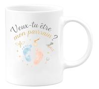 quotedazur Café-Croissant - Mug Personnalisé Tasse Cadeau Noël Veux- Tu Etre Mon Parrain - Blanc/Céramique