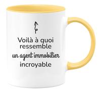 quotedazur Café-Croissant - Mug Personnalisé Tasse Cadeau Noël Voilà À Quoi Ressemble Un Agent Immobilier Incroyable - Jaune/Céramique