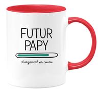 quotedazur Café-Croissant - Mug Personnalisé Tasse Cadeau Original Humour Noël Futur Papy 2025 Chargement En Cours Papou Pépé Fête Des Grand-Pères Papi Annonce Naissance - Rouge/Céramique