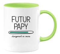quotedazur Café-Croissant - Mug Personnalisé Tasse Cadeau Original Humour Noël Futur Papy 2025 Chargement En Cours Papou Pépé Fête Des Grand-Pères Papi Annonce Naissance - Vert/Céramique
