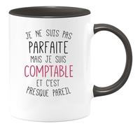 quotedazur Café-Croissant - Mug Personnalisé Tasse Cadeau Original Humour Noël Je Ne Suis Pas Parfaite Mais Je Suis Comptable - Noir/Céramique