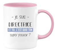 quotedazur Café-Croissant - Mug Personnalisé Tasse Cadeau Original Humour Noël Je Suis Directrice Et C'Est Quoi Ton Super Pouvoir - Rose/Céramique