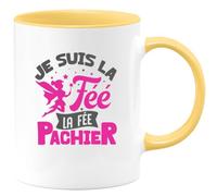 quotedazur Café-Croissant - Mug Personnalisé Tasse Cadeau Original Humour Noël Je Suis La Fée La Fée Pachier - Jaune/Céramique