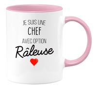 quotedazur Café-Croissant - Mug Personnalisé Tasse Cadeau Original Humour Noël Je Suis Une Chef Avec Option Râleuse - Rose/Céramique