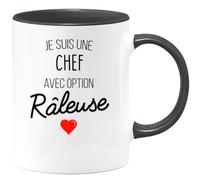 quotedazur Café-Croissant - Mug Personnalisé Tasse Cadeau Original Humour Noël Je Suis Une Chef Avec Option Râleuse - Noir/Céramique