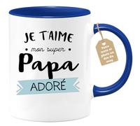quotedazur Café-Croissant - Mug Personnalisé Tasse Cadeau Original Humour Noël Je T'Aime Mon Super Papa Adoré Futur Anniversaire Fête Des Pères Annonce Naissance - Bleu/Céramique