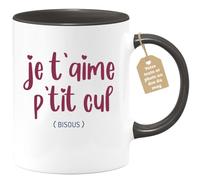 quotedazur Café-Croissant - Mug Personnalisé Tasse Cadeau Original Humour Noël Je T'Aime - Noir/Céramique