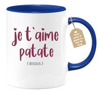 quotedazur Café-Croissant - Mug Personnalisé Tasse Cadeau Original Humour Noël Je T'Aime Patate - Bleu/Céramique