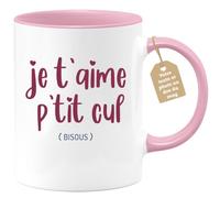 quotedazur Café-Croissant - Mug Personnalisé Tasse Cadeau Original Humour Noël Je T'Aime - Rose/Céramique