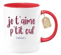 quotedazur Café-Croissant - Mug Personnalisé Tasse Cadeau Original Humour Noël Je T'Aime - Rouge/Céramique