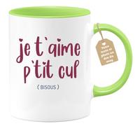 quotedazur Café-Croissant - Mug Personnalisé Tasse Cadeau Original Humour Noël Je T'Aime - Vert/Céramique
