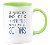 quotedazur Café-Croissant - Mug Personnalisé Tasse Cadeau Original Humour Noël Je Voudrais Bien Arrêter Mais Je N'Ai Que Anniversaire 60 Ans 1965 - Vert/Céramique