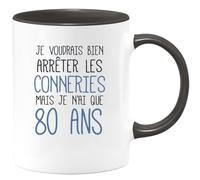 quotedazur Café-Croissant - Mug Personnalisé Tasse Cadeau Original Humour Noël Je Voudrais Bien Arrêter Mais Je N'Ai Que Anniversaire 80 Ans 1945 - Noir/Céramique