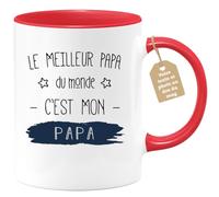 quotedazur Café-Croissant - Mug Personnalisé Tasse Cadeau Original Humour Noël Le Meilleur Papa Du Monde C'Est Mon Papa Futur Anniversaire Fête Des Pères Annonce Naissance - Rouge/Céramique
