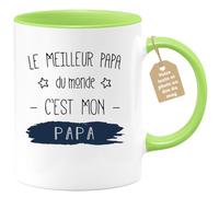 quotedazur Café-Croissant - Mug Personnalisé Tasse Cadeau Original Humour Noël Le Meilleur Papa Du Monde C'Est Mon Papa Futur Anniversaire Fête Des Pères Annonce Naissance - Vert/Céramique
