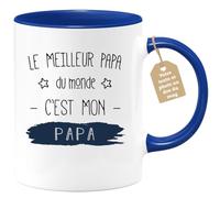 quotedazur Café-Croissant - Mug Personnalisé Tasse Cadeau Original Humour Noël Le Meilleur Papa Du Monde C'Est Mon Papa Futur Anniversaire Fête Des Pères Annonce Naissance - Bleu/Céramique