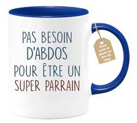 quotedazur Café-Croissant - Mug Personnalisé Tasse Cadeau Pas Besoin D'Abdominaux Pour Noël Être Un Super Parrain - Bleu/Céramique