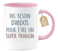 quotedazur Café-Croissant - Mug Personnalisé Tasse Cadeau Pas Besoin D'Abdominaux Pour Noël Être Un Super Frangin - Rose/Céramique