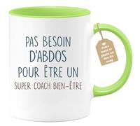 quotedazur Café-Croissant - Mug Personnalisé Tasse Cadeau Pas Besoin D'Abdominaux Pour Noël Être Un Super Coach Bien-Être - Vert/Céramique