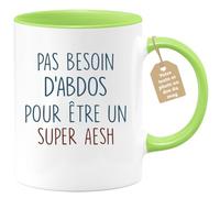 quotedazur Café-Croissant - Mug Personnalisé Tasse Cadeau Pas Besoin D'Abdominaux Pour Noël Être Un Super Aesh - Vert/Céramique