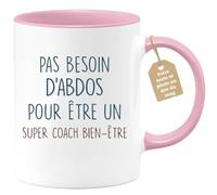 quotedazur Café-Croissant - Mug Personnalisé Tasse Cadeau Pas Besoin D'Abdominaux Pour Noël Être Un Super Coach Bien-Être - Rose/Céramique