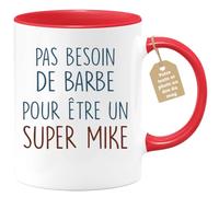 quotedazur Café-Croissant - Mug Personnalisé Tasse Cadeau Pas Besoin De Barbe Pour Noël Être Un Super Mike - Rouge/Céramique