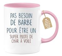 quotedazur Café-Croissant - Mug Personnalisé Tasse Cadeau Pas Besoin De Barbe Pour Noël Être Un Super Pilote De Char À Voile - Rose/Céramique