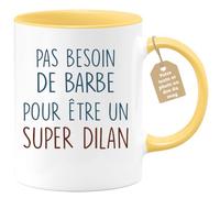quotedazur Café-Croissant - Mug Personnalisé Tasse Cadeau Pas Besoin De Barbe Pour Noël Être Un Super Dilan - Jaune/Céramique