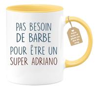 quotedazur Café-Croissant - Mug Personnalisé Tasse Cadeau Pas Besoin De Barbe Pour Noël Être Un Super Adriano - Jaune/Céramique