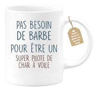 quotedazur Café-Croissant - Mug Personnalisé Tasse Cadeau Pas Besoin De Barbe Pour Noël Être Un Super Pilote De Char À Voile - Blanc/Céramique