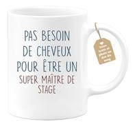 quotedazur Café-Croissant - Mug Personnalisé Tasse Cadeau Pas Besoin De Beaucoup Cheveux Pour Noël Être Un Super Maître Stage - Blanc/Céramique