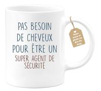 quotedazur Café-Croissant - Mug Personnalisé Tasse Cadeau Pas Besoin De Beaucoup De Cheveux Pour Noël Être Un Super Agent De Sécurité - Blanc/Céramique