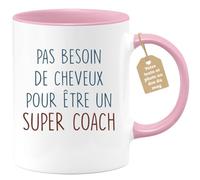 quotedazur Café-Croissant - Mug Personnalisé Tasse Cadeau Pas Besoin De Beaucoup De Cheveux Pour Noël Être Un Super Coach - Rose/Céramique