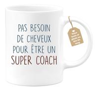 quotedazur Café-Croissant - Mug Personnalisé Tasse Cadeau Pas Besoin De Beaucoup De Cheveux Pour Noël Être Un Super Coach - Blanc/Céramique