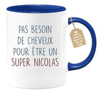 quotedazur Café-Croissant - Mug Personnalisé Tasse Cadeau Pas Besoin De Beaucoup De Cheveux Pour Noël Être Un Super Nicolas - Bleu/Céramique