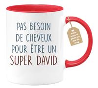 quotedazur Café-Croissant - Mug Personnalisé Tasse Cadeau Pas Besoin De Beaucoup De Cheveux Pour Noël Être Un Super David - Rouge/Céramique