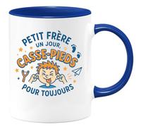 quotedazur Café-Croissant - Mug Personnalisé Tasse Cadeau Petit Frère Un Jour Casse- Pieds Pour Noël Toujours - Bleu/Céramique