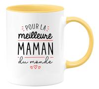 quotedazur Café-Croissant - Mug Personnalisé Tasse Cadeau Pour Noël La Meilleure Maman Du Monde Future Anniversaire Fête Des Mères Annonce Naissance - Jaune/Céramique