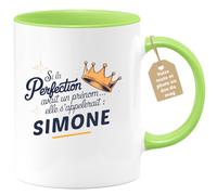 quotedazur Café-Croissant - Mug Personnalisé Tasse Cadeau Si La Perfection Avait Un Prénom Noël Elle S'Appellerait Simone - Vert/Céramique