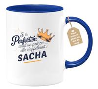 quotedazur Café-Croissant - Mug Personnalisé Tasse Cadeau Si La Perfection Avait Un Prénom Noël Elle S'Appellerait Sacha - Bleu/Céramique