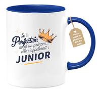 quotedazur Café-Croissant - Mug Personnalisé Tasse Cadeau Si La Perfection Avait Un Prénom Noël Elle S'Appellerait Junior - Bleu/Céramique