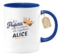 quotedazur Café-Croissant - Mug Personnalisé Tasse Cadeau Si La Perfection Avait Un Prénom Noël Elle S'Appellerait Alice - Bleu/Céramique