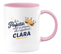 quotedazur Café-Croissant - Mug Personnalisé Tasse Cadeau Si La Perfection Avait Un Prénom Noël Elle S'Appellerait Clara - Rose/Céramique