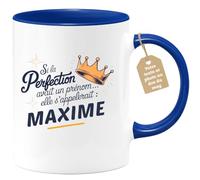 quotedazur Café-Croissant - Mug Personnalisé Tasse Cadeau Si La Perfection Avait Un Prénom Noël Elle S'Appellerait Maxime - Bleu/Céramique