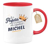 quotedazur Café-Croissant - Mug Personnalisé Tasse Cadeau Si La Perfection Avait Un Prénom Noël Elle S'Appellerait Michel - Rouge/Céramique