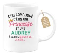 quotedazur Café-Croissant - Mug Personnalisé Tasse C'Est Compliqué D'Être Une Audrey Et Princesse Cadeau Prénom Noël Anniversaire - Blanc/Céramique