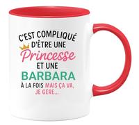 quotedazur Café-Croissant - Mug Personnalisé Tasse C'Est Compliqué D'Être Une Barbara Et Princesse Cadeau Prénom Noël Anniversaire - Rouge/Céramique